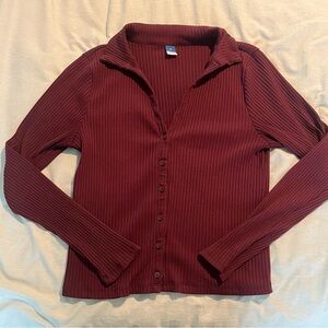Old Navy Burgundy Ribbed Button-Up Top Medium